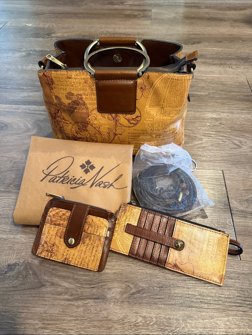 Patricia Nash Italian Sketchbook Empoli Top Handle Satchel Bag with 2 Wallets